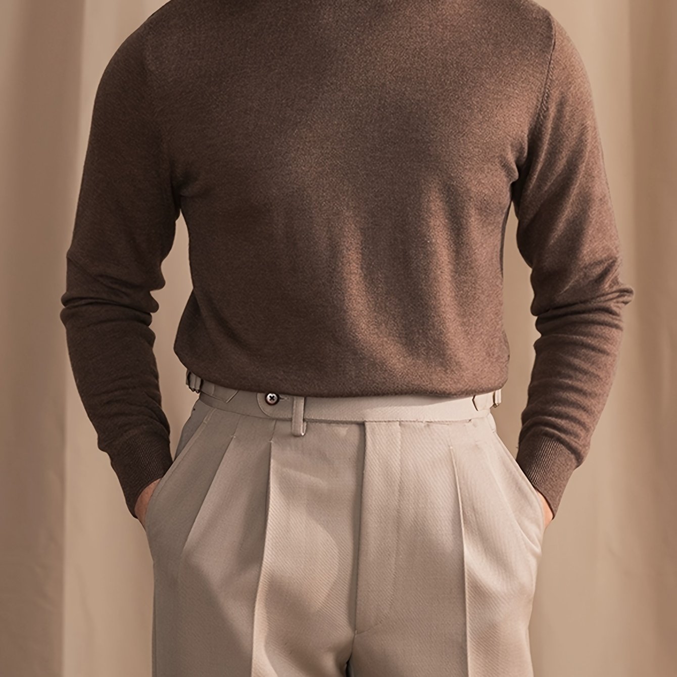 Suéter de malha gola alta de cor sólida masculina outono e inverno