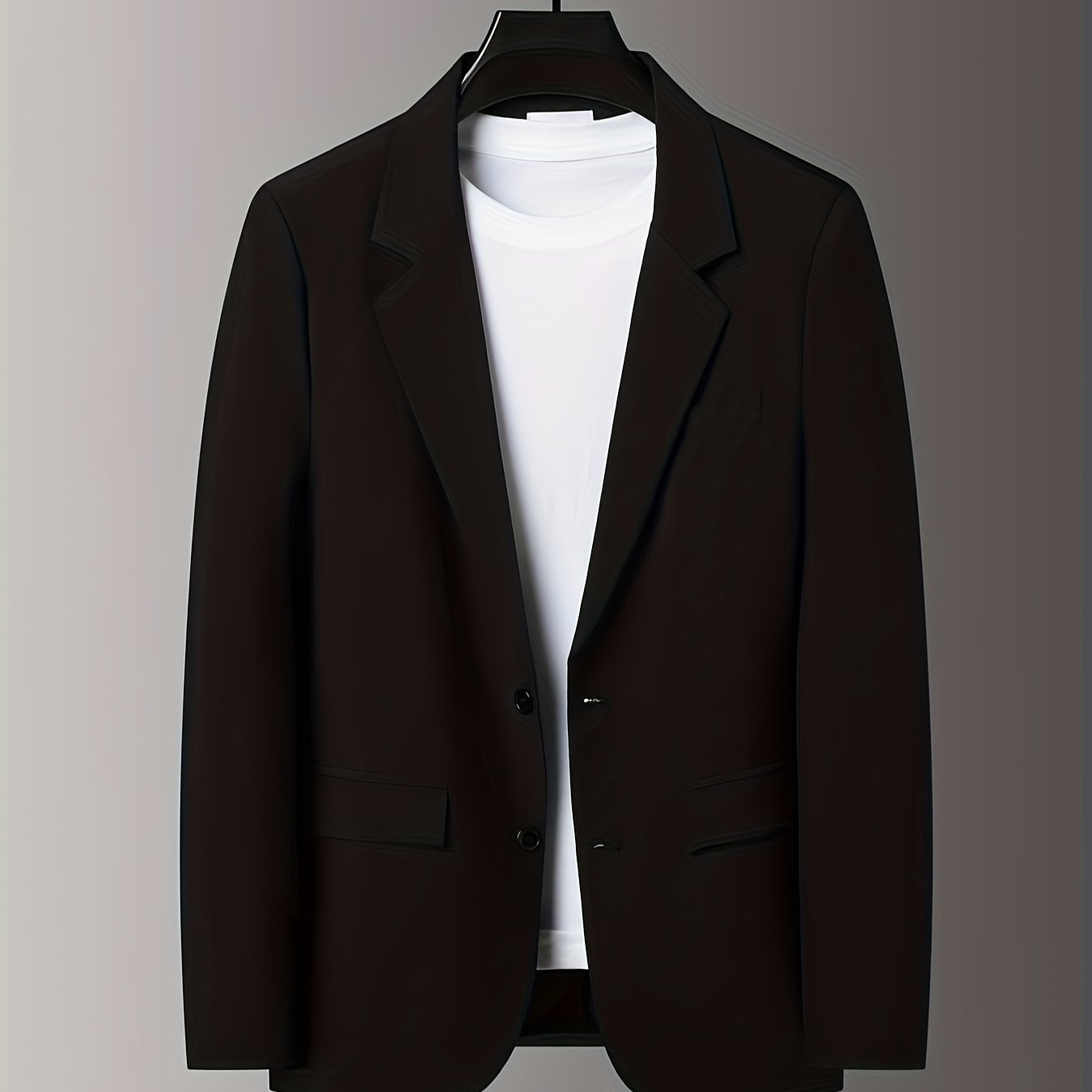 Blazer masculino leve, abotoamento, corte casual, preto, com gola entalhada