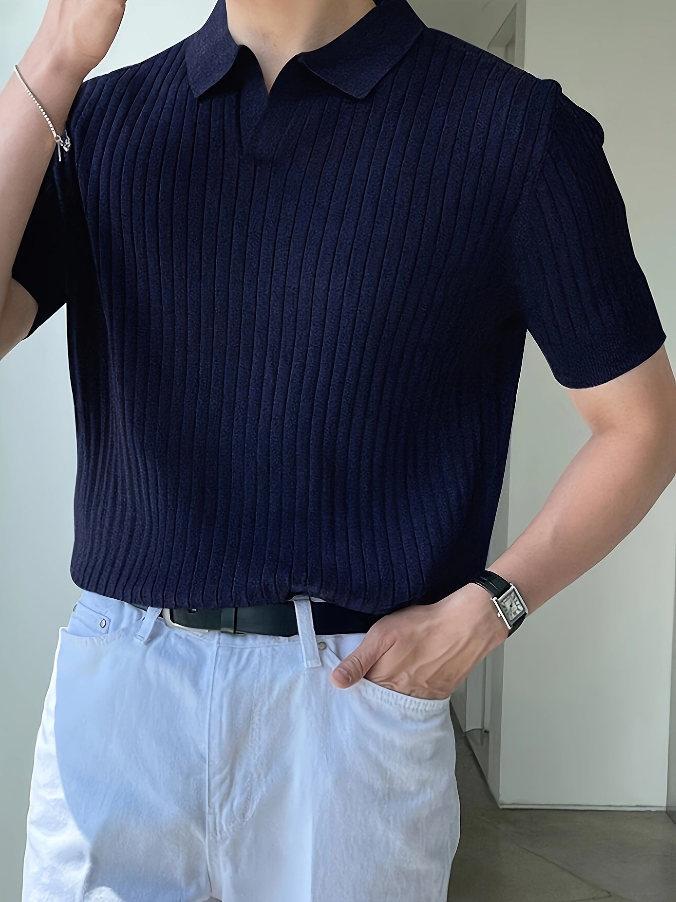 Camisa polo masculina slim fit - manga curta