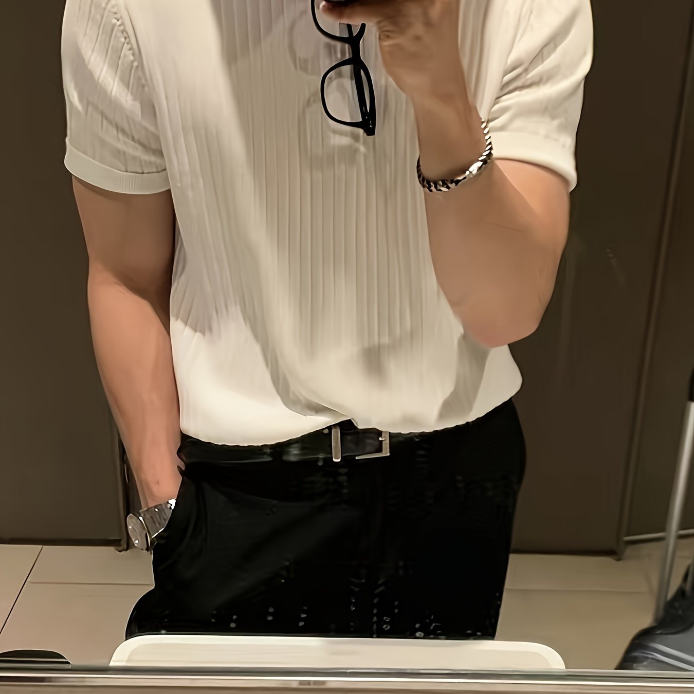 Camisa Suéter de malha masculino liso com gola redonda