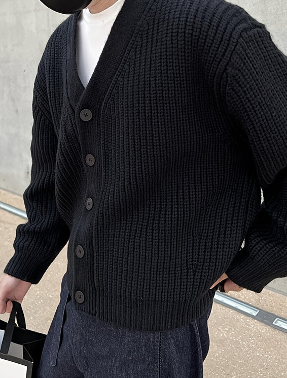 Cardigan elegante de malha solta e sólida casual