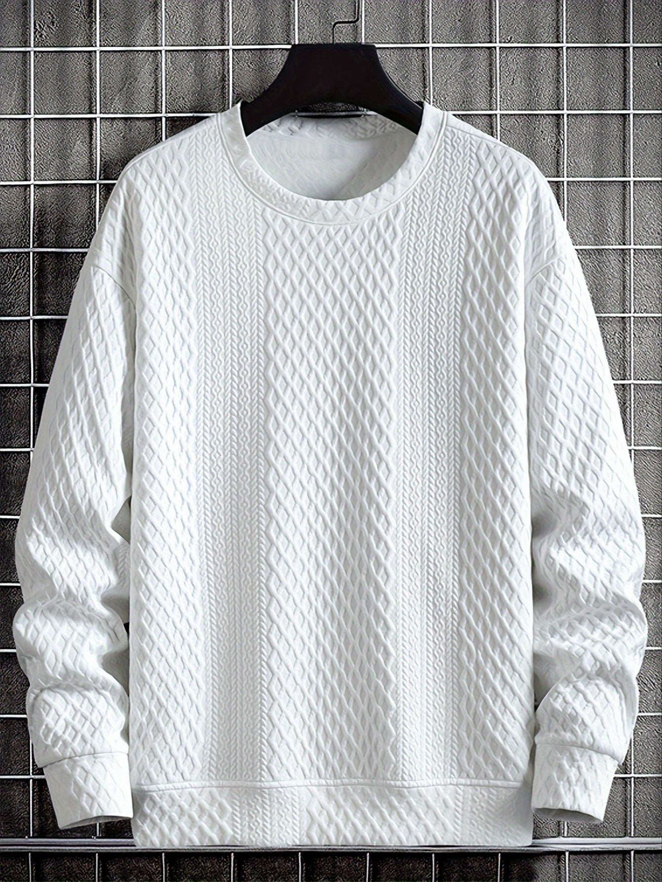 Camisa de malha casual masculino - manga comprida, gola redonda, texturizado