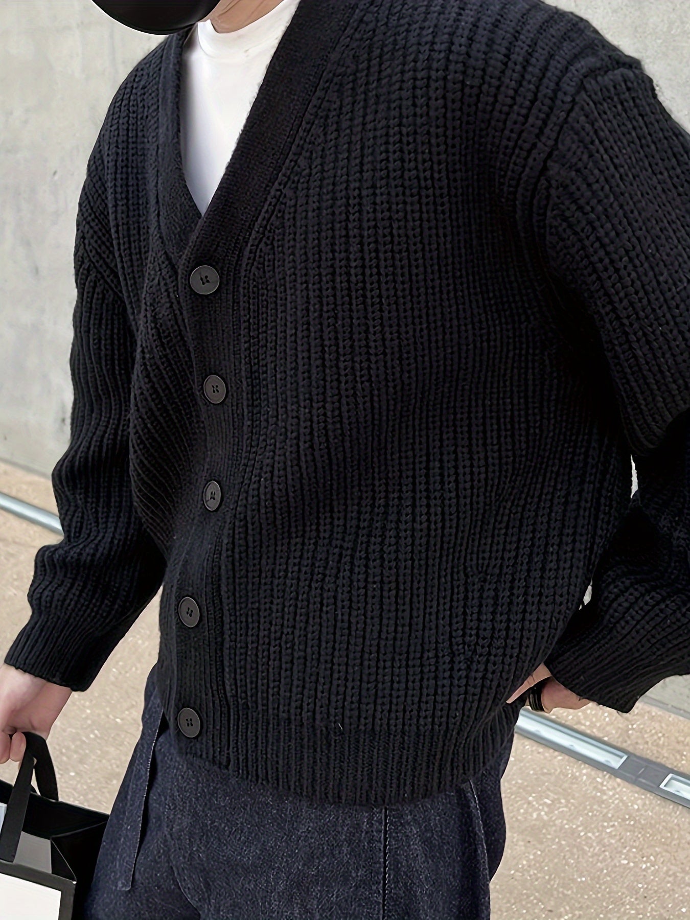 Cardigan elegante de malha solta e sólida casual