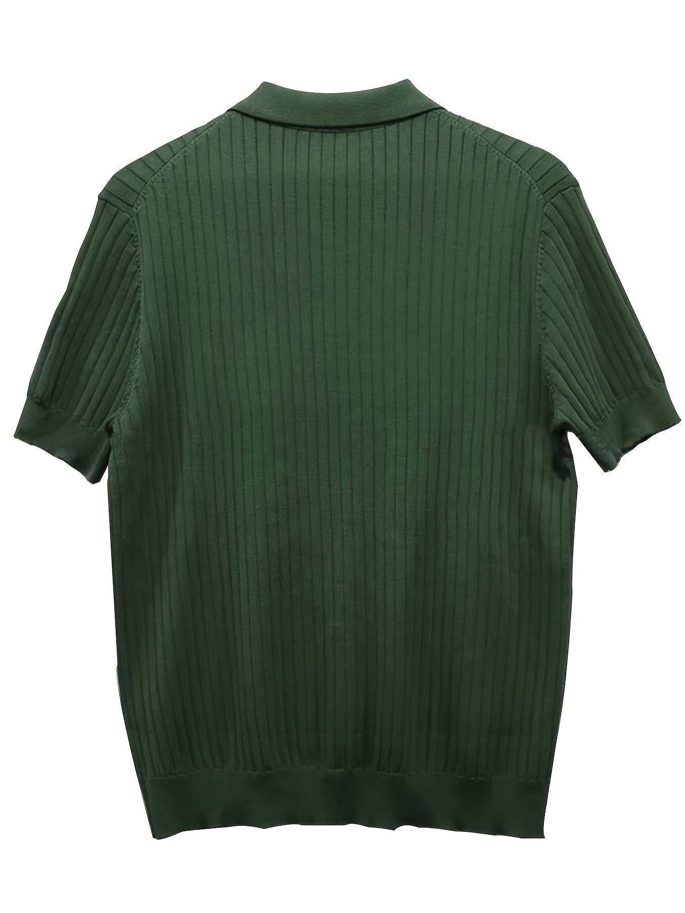 Camisa Polo malha canelada de cor sólida masculino - Top de malha de manga curta