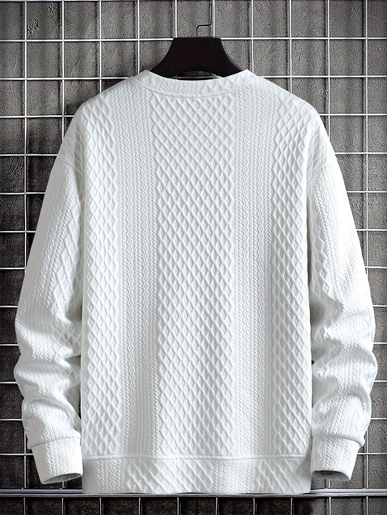 Camisa de malha casual masculino - manga comprida, gola redonda, texturizado