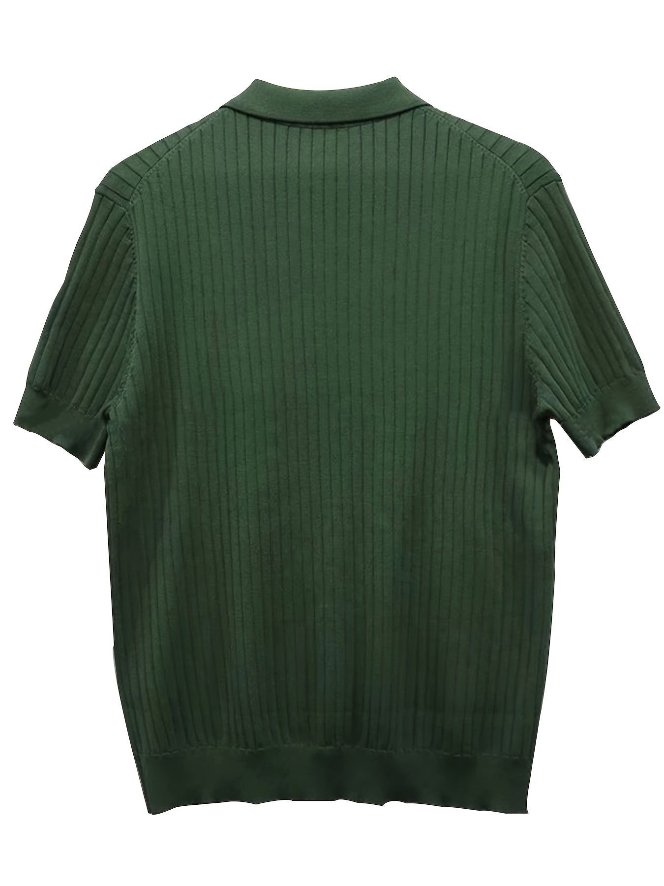 Camisa Polo malha canelada de cor sólida masculino - Top de malha de manga curta