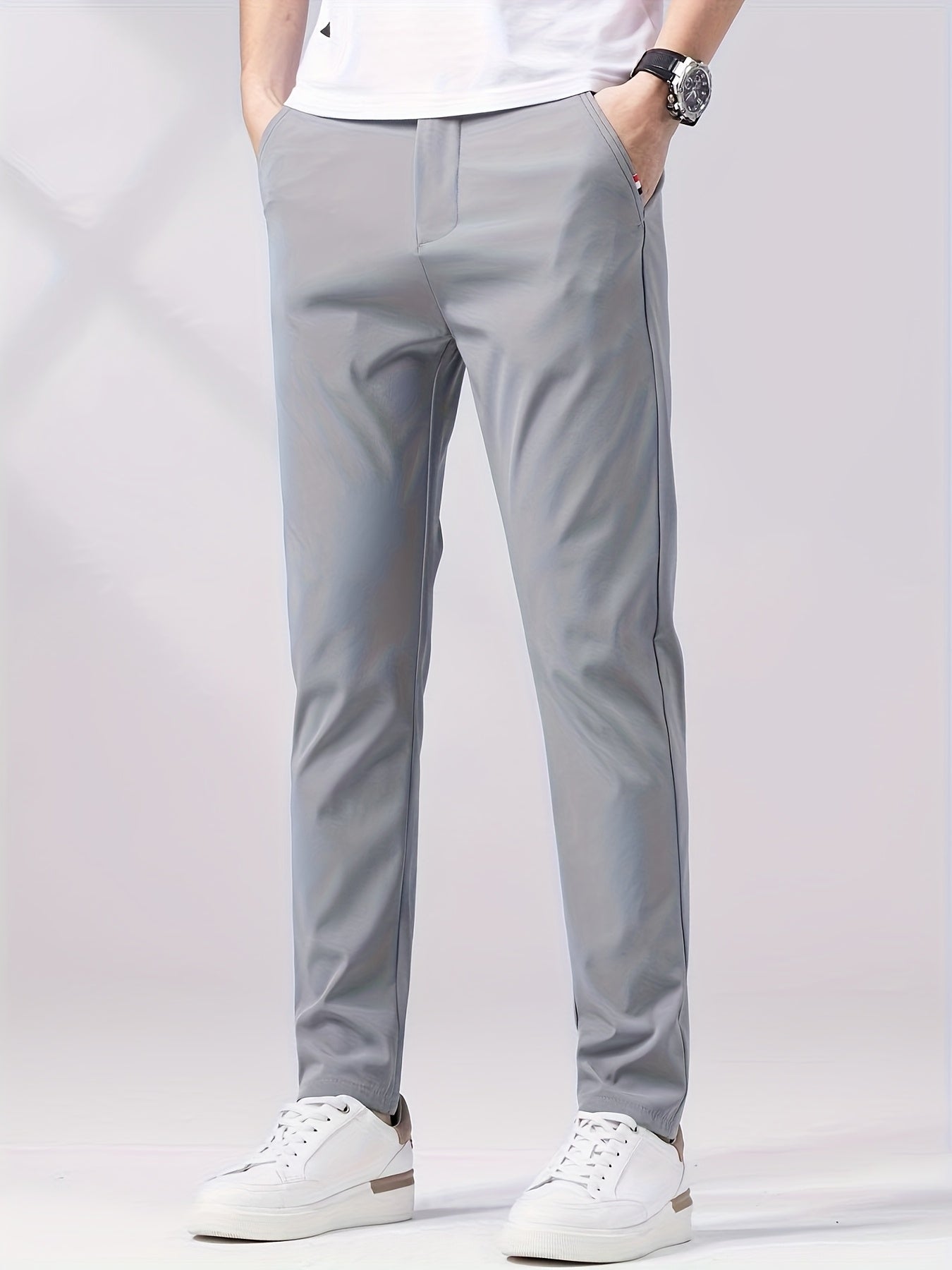 Calça casual leve, confortáveis, de perna reta