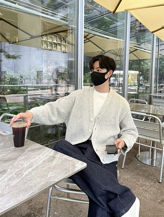 Cardigan elegante de malha solta e sólida casual