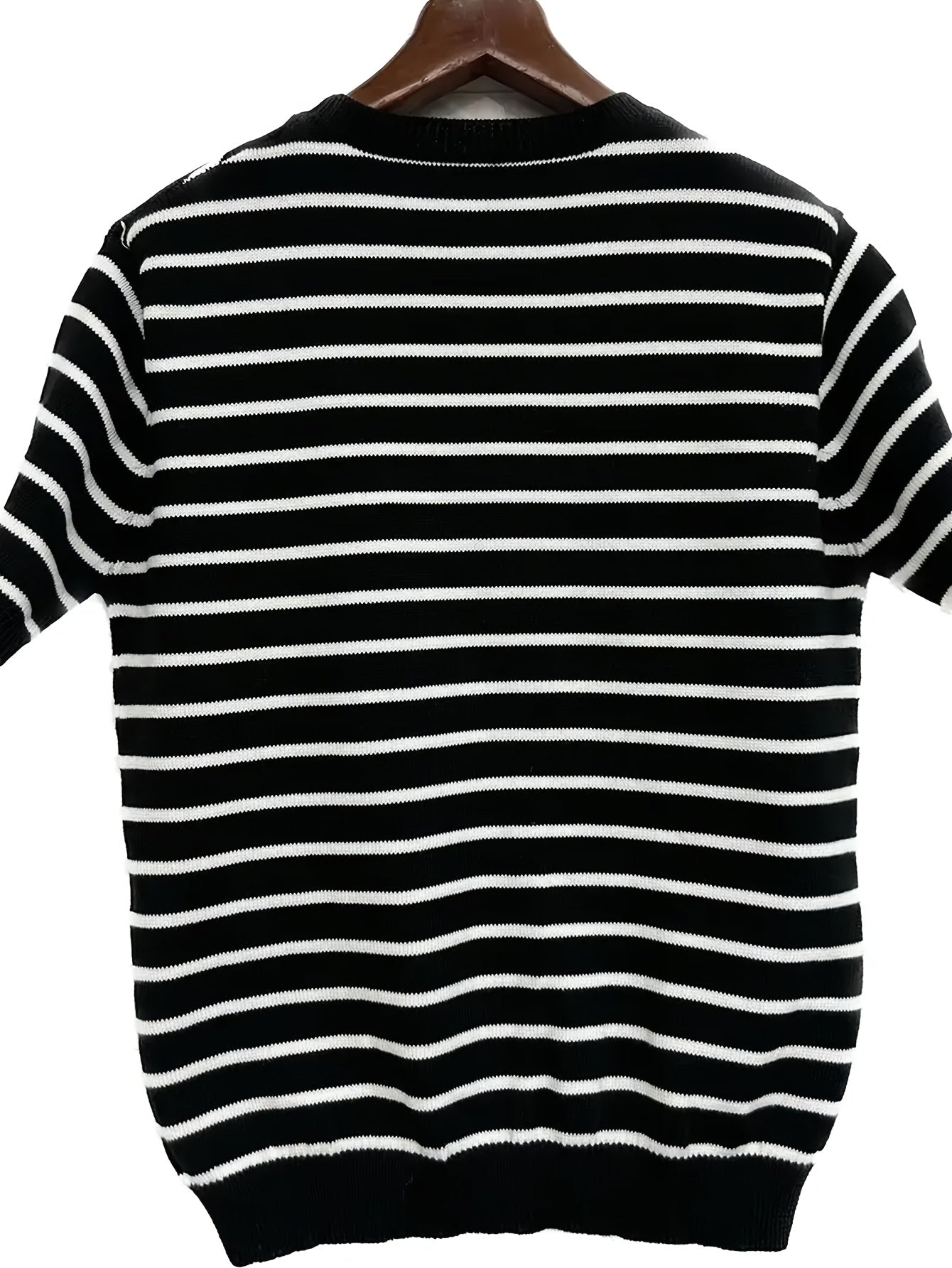 Camisa de malha listrada, manga curta Cross-Border