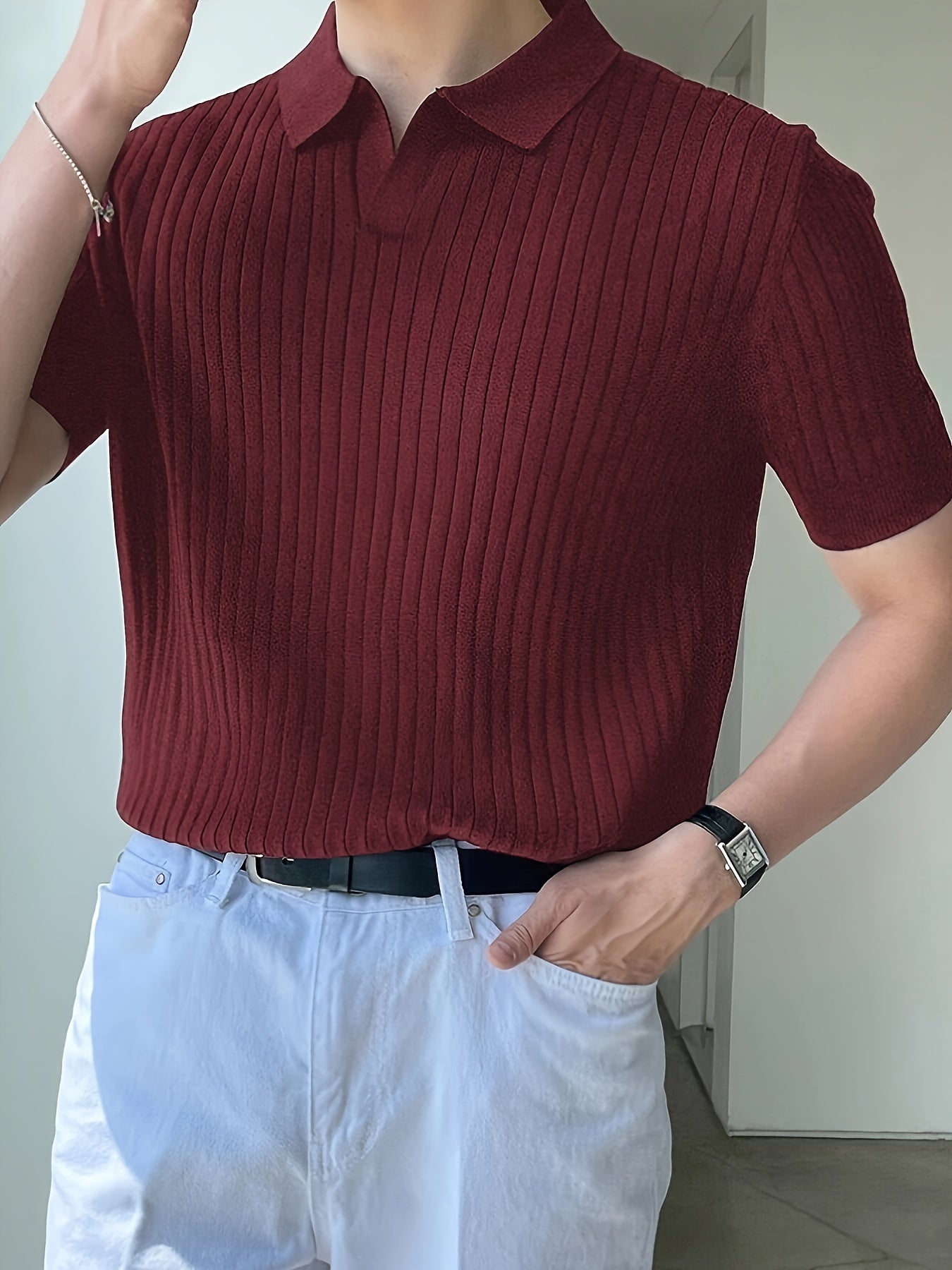 Camisa polo masculina slim fit - manga curta