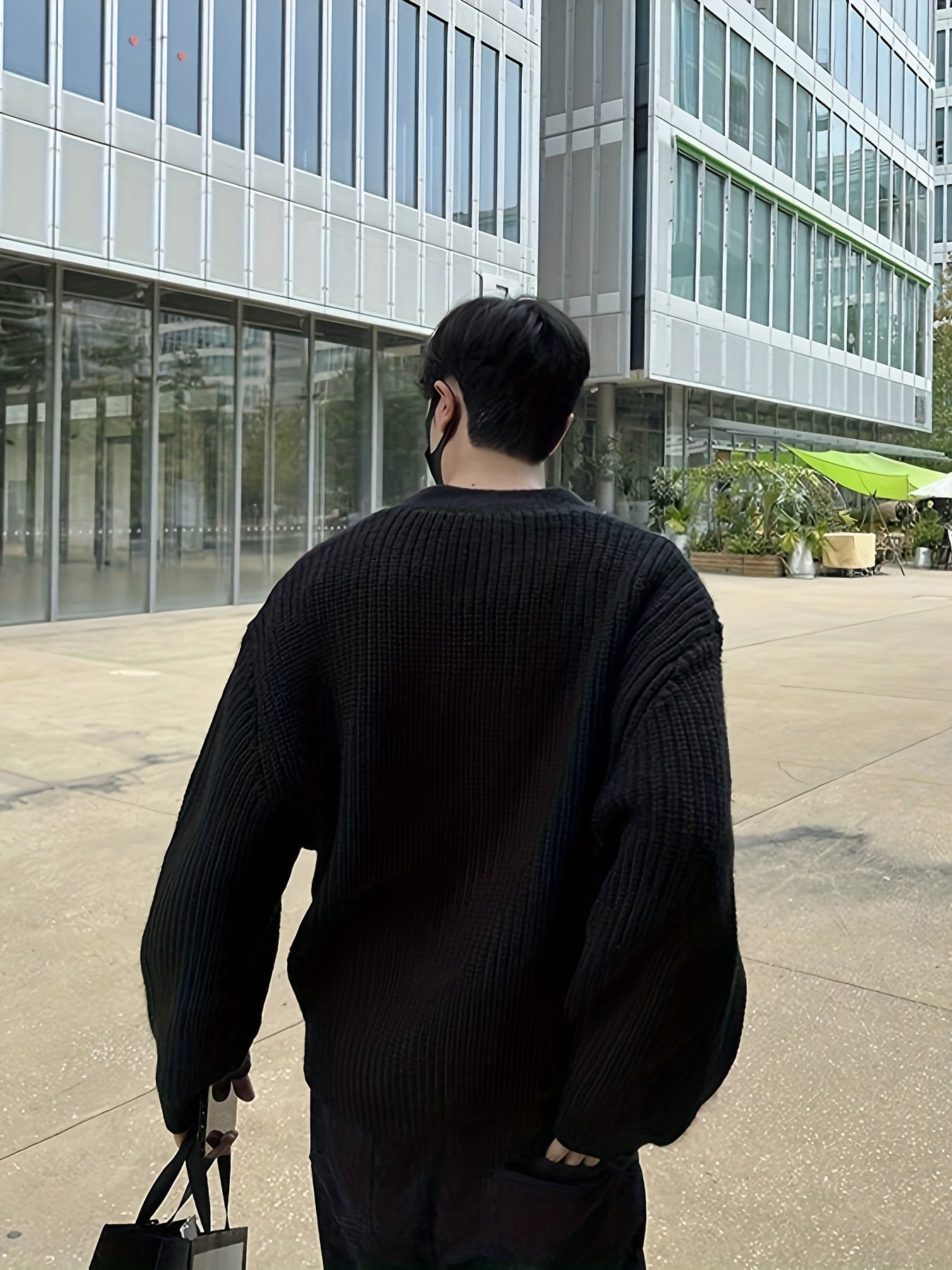 Cardigan elegante de malha solta e sólida casual