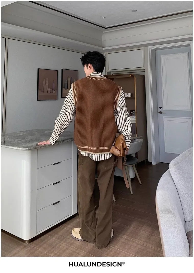 Colete suéter masculino casual decote em V
