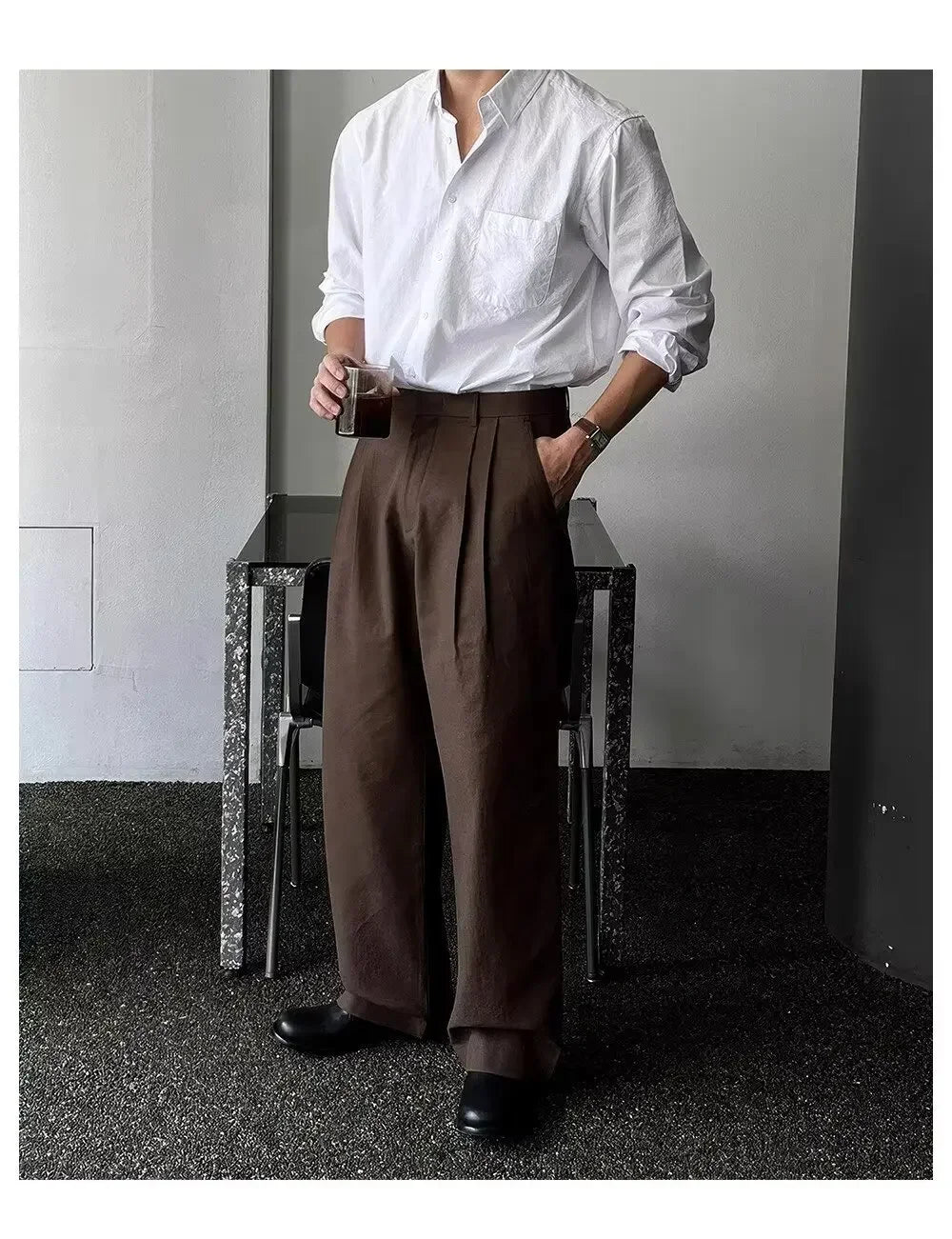 Camisa Masculina Coreana de Manga Longa com Pregas - Look Seoul Chic