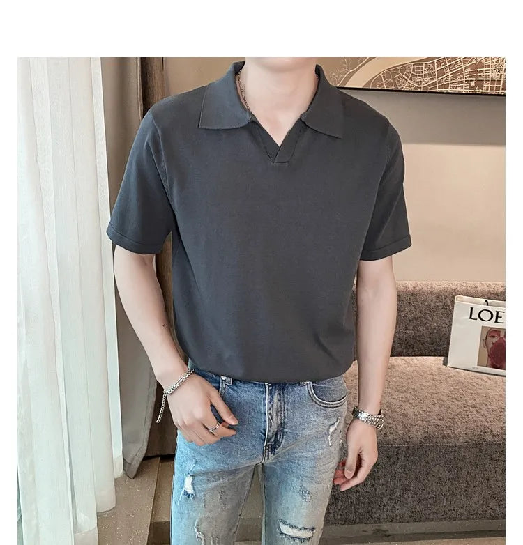 Camisa Polo Casual Listrada Manga Curta