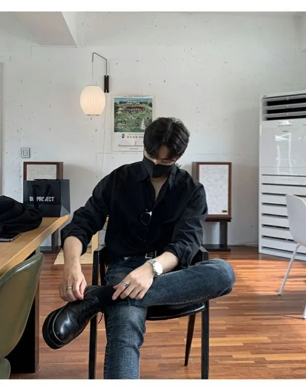 Camisa masculina leve de luxo coreana