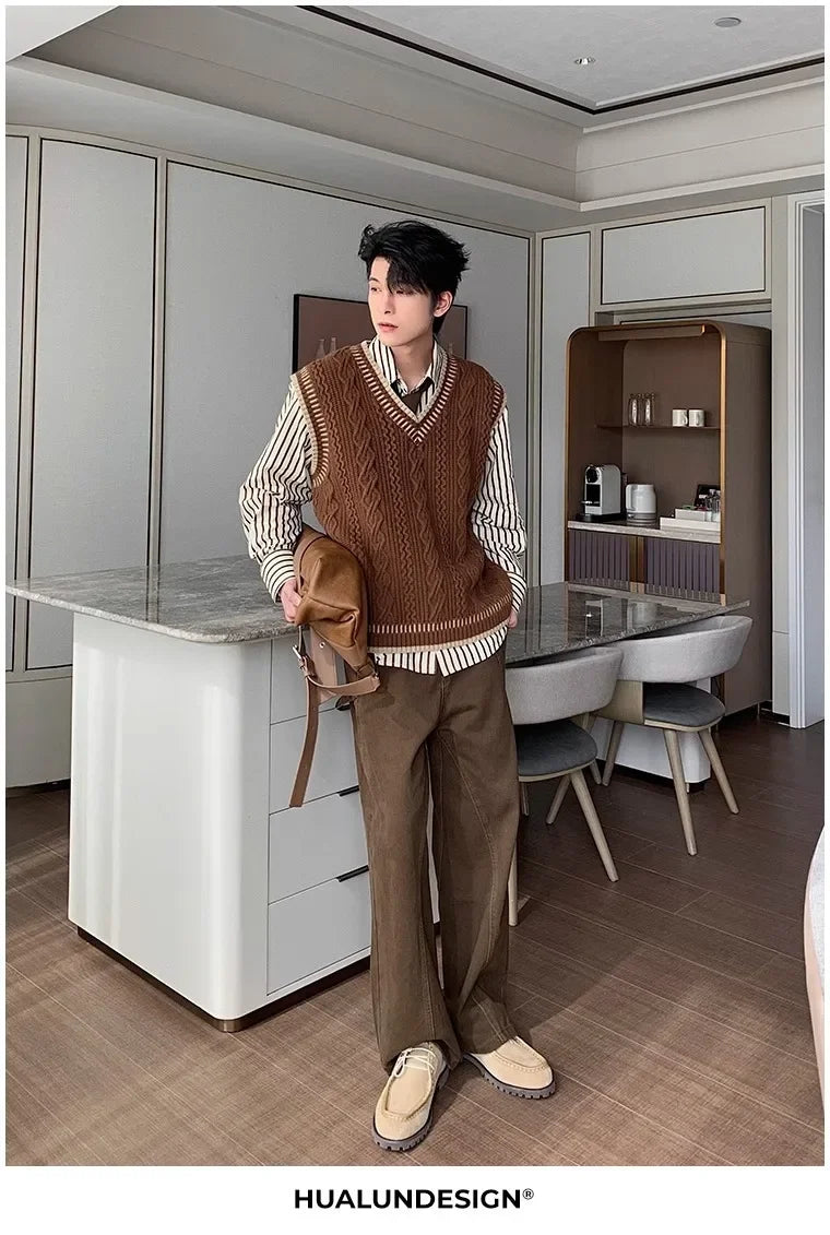 Colete suéter masculino casual decote em V