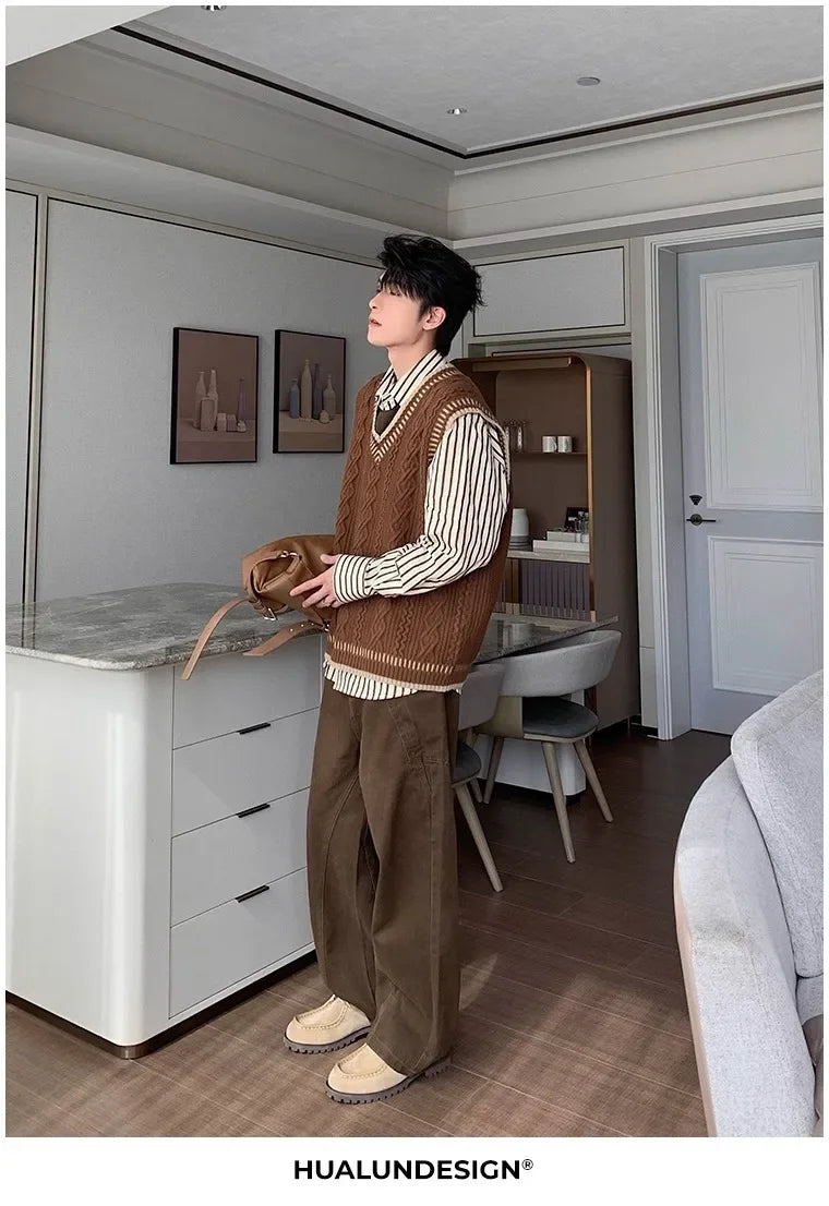 Colete suéter masculino casual decote em V