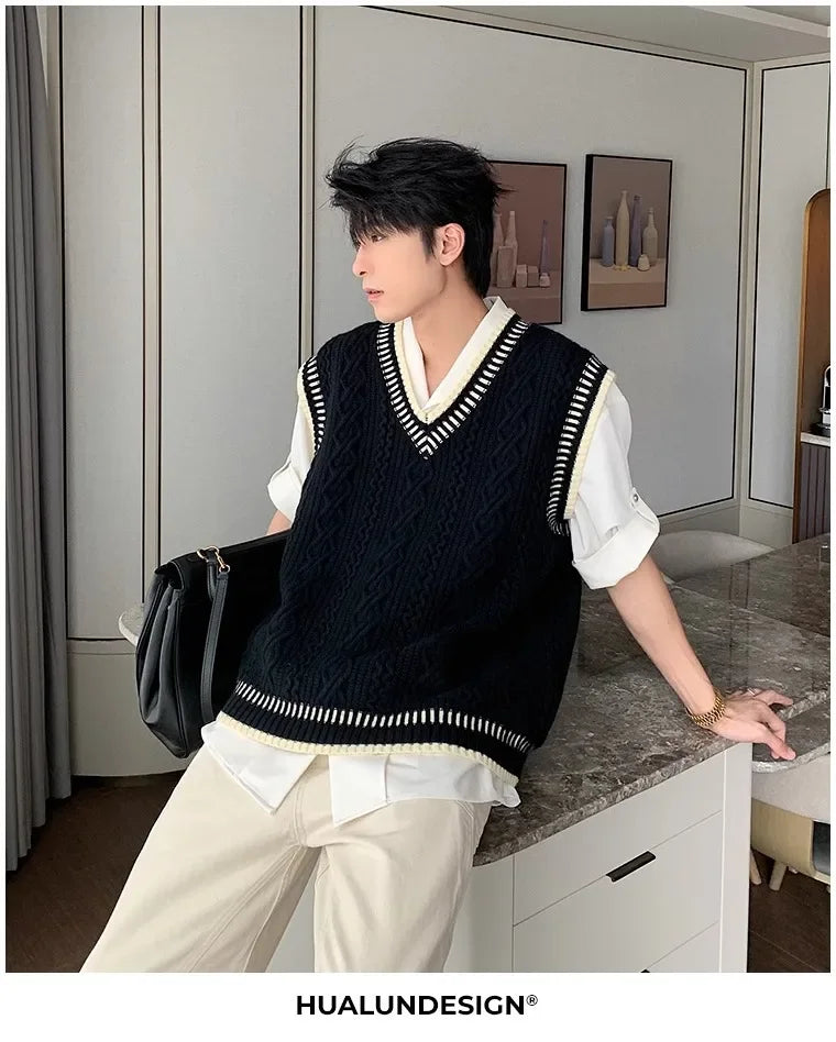 Colete suéter masculino casual decote em V