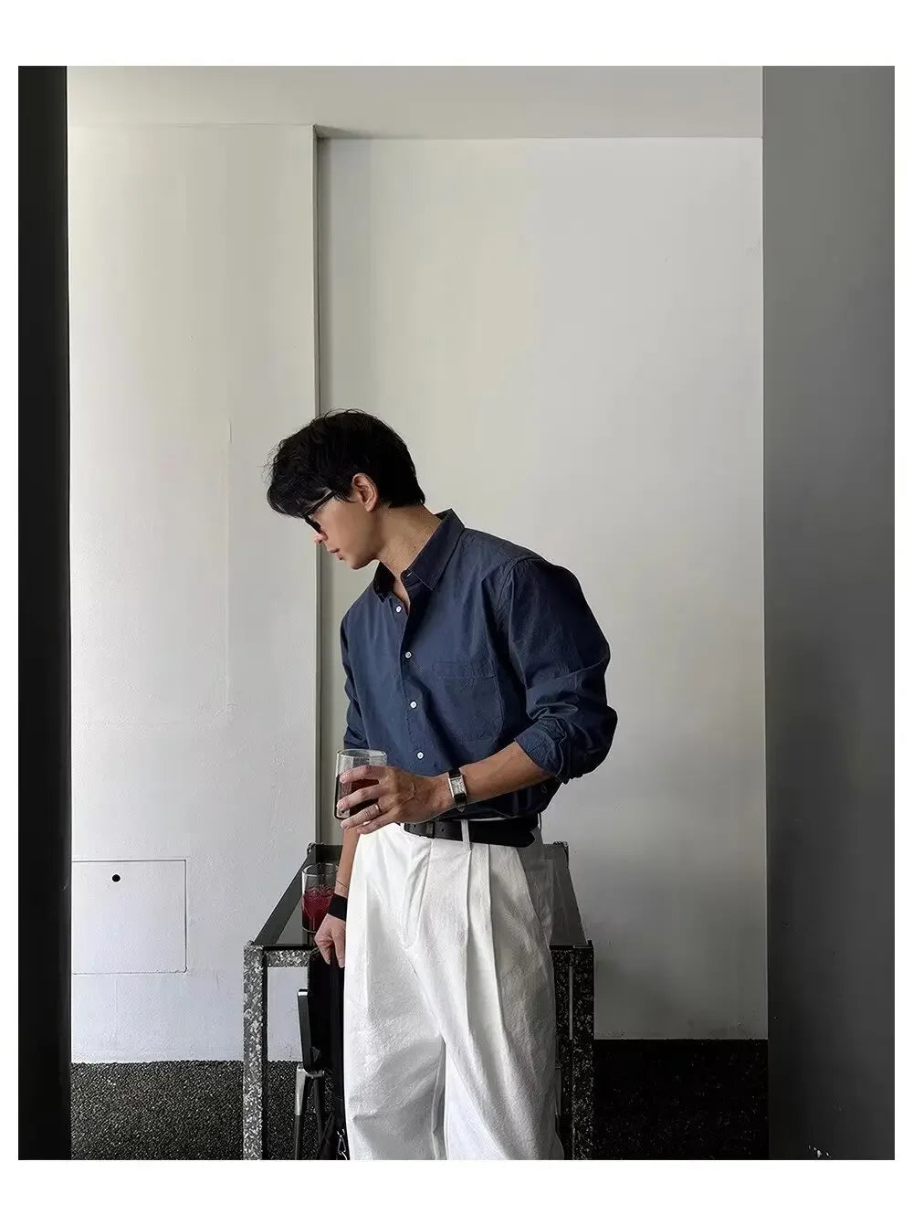 Camisa Masculina Coreana de Manga Longa com Pregas - Look Seoul Chic
