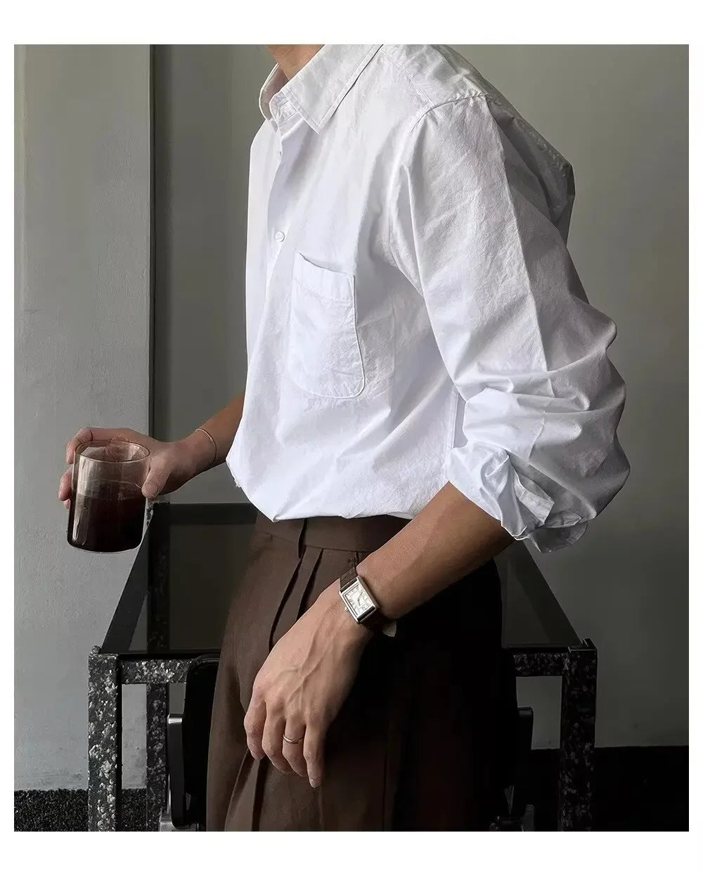 Camisa Masculina Coreana de Manga Longa com Pregas - Look Seoul Chic
