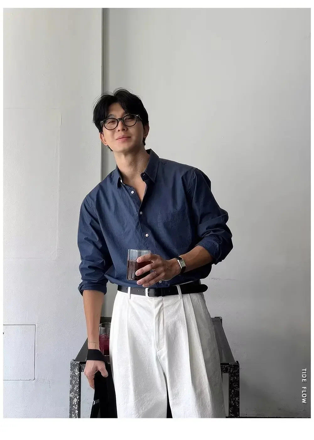 Camisa Masculina Coreana de Manga Longa com Pregas - Look Seoul Chic