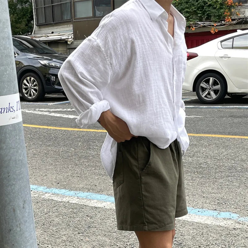 Camisa Masculina Coreana de Linho Leve - Look Seoul Verão