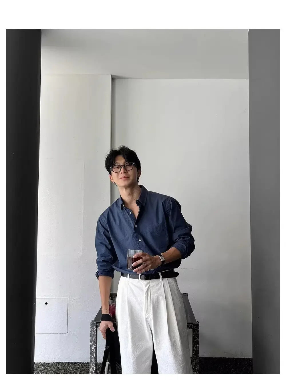 Camisa Masculina Coreana de Manga Longa com Pregas - Look Seoul Chic