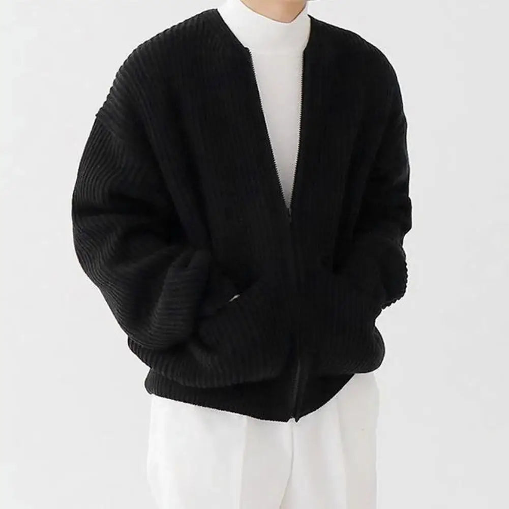 Cardigan sem gola com zíper