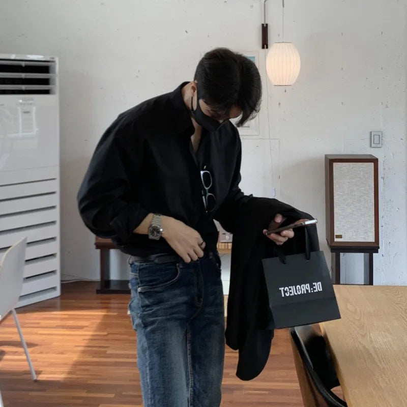 Camisa masculina leve de luxo coreana