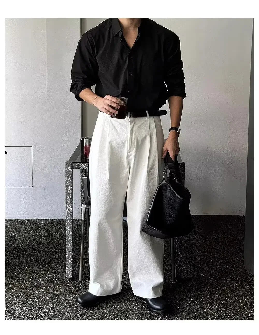 Camisa Masculina Coreana de Manga Longa com Pregas - Look Seoul Chic