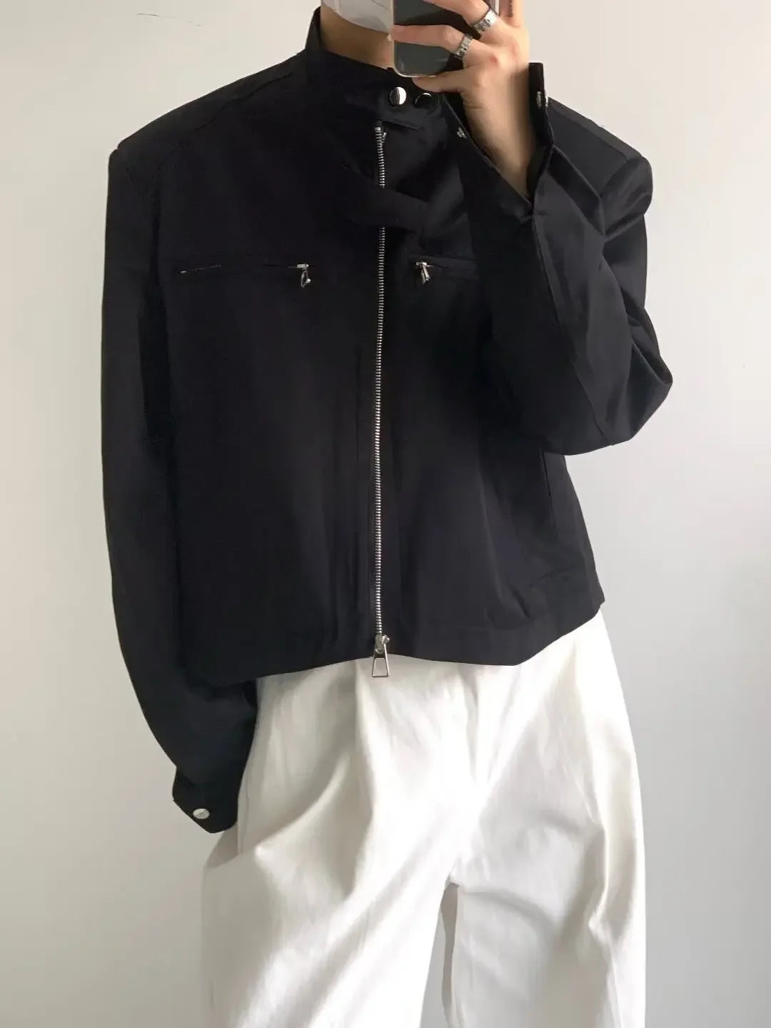 Jaqueta cortada moda coreana