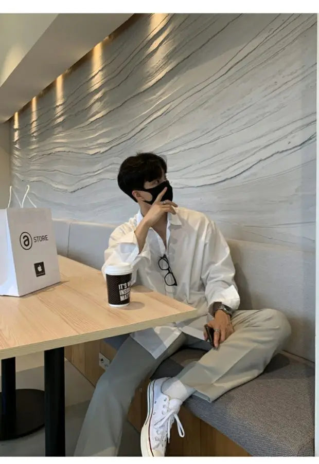 Camisa masculina leve de luxo coreana