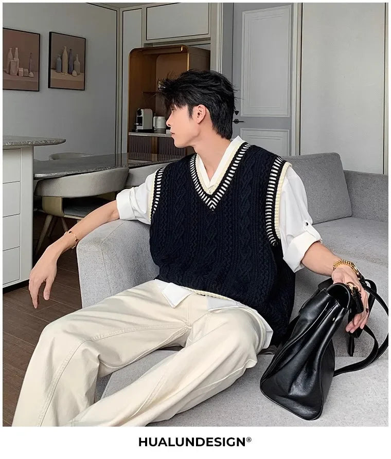 Colete suéter masculino casual decote em V