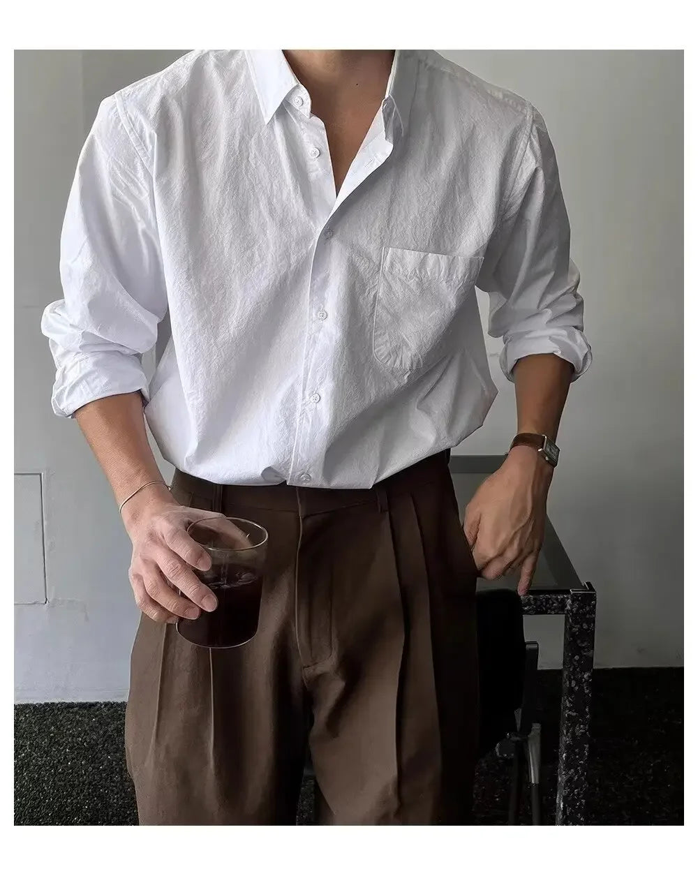 Camisa Masculina Coreana de Manga Longa com Pregas - Look Seoul Chic