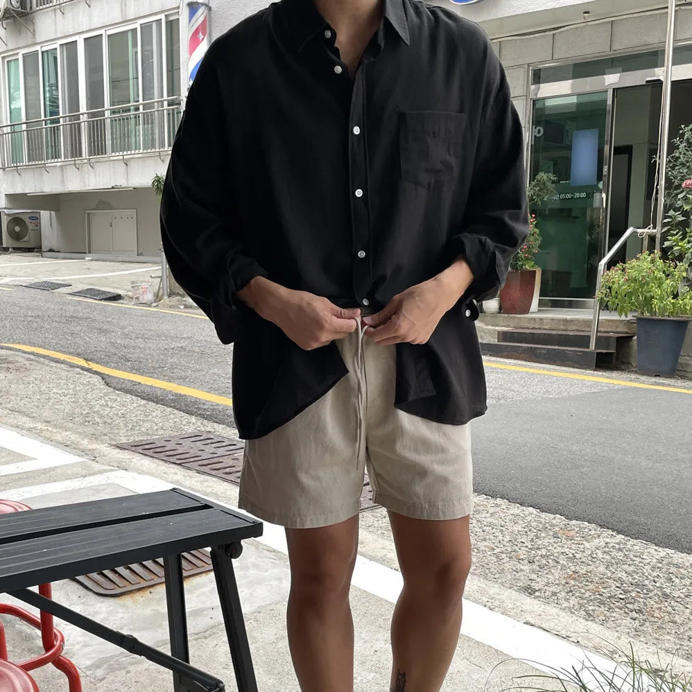 Camisa Masculina Coreana de Linho Leve - Look Seoul Verão