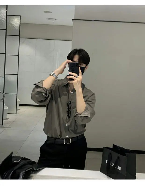 Camisa masculina leve de luxo coreana