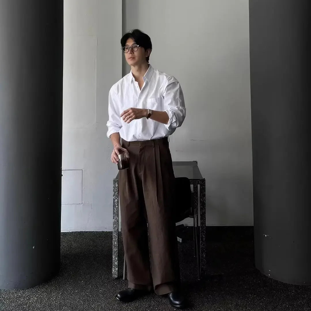 Camisa Masculina Coreana de Manga Longa com Pregas - Look Seoul Chic