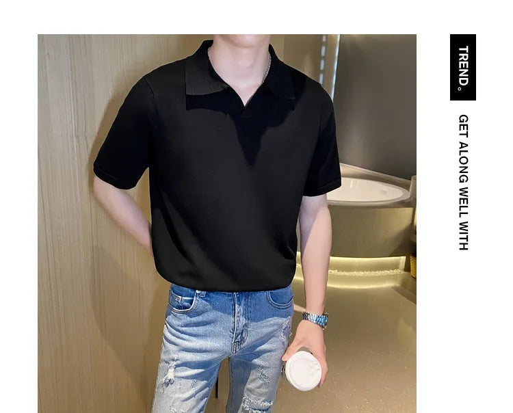 Camisa Polo Casual Listrada Manga Curta