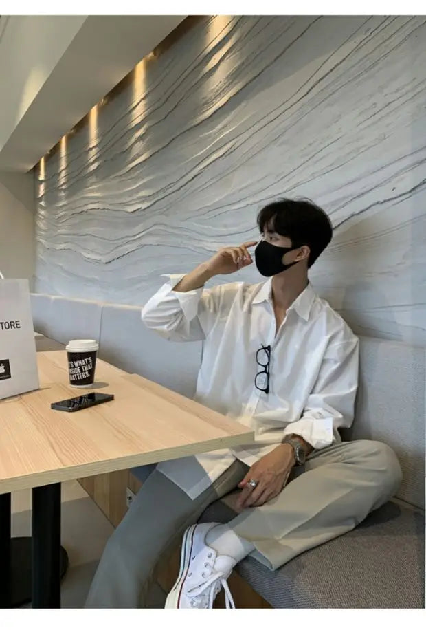 Camisa masculina leve de luxo coreana