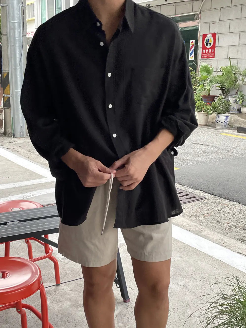 Camisa Masculina Coreana de Linho Leve - Look Seoul Verão