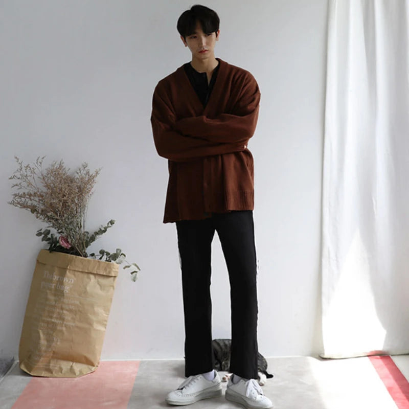 Cardigan masculino Estilo coreano, manga comprida