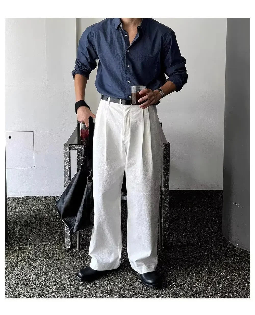 Camisa Masculina Coreana de Manga Longa com Pregas - Look Seoul Chic