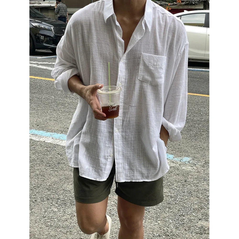 Camisa Masculina Coreana de Linho Leve - Look Seoul Verão