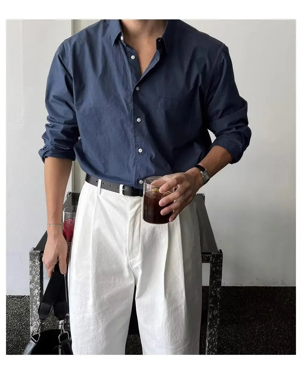 Camisa Masculina Coreana de Manga Longa com Pregas - Look Seoul Chic