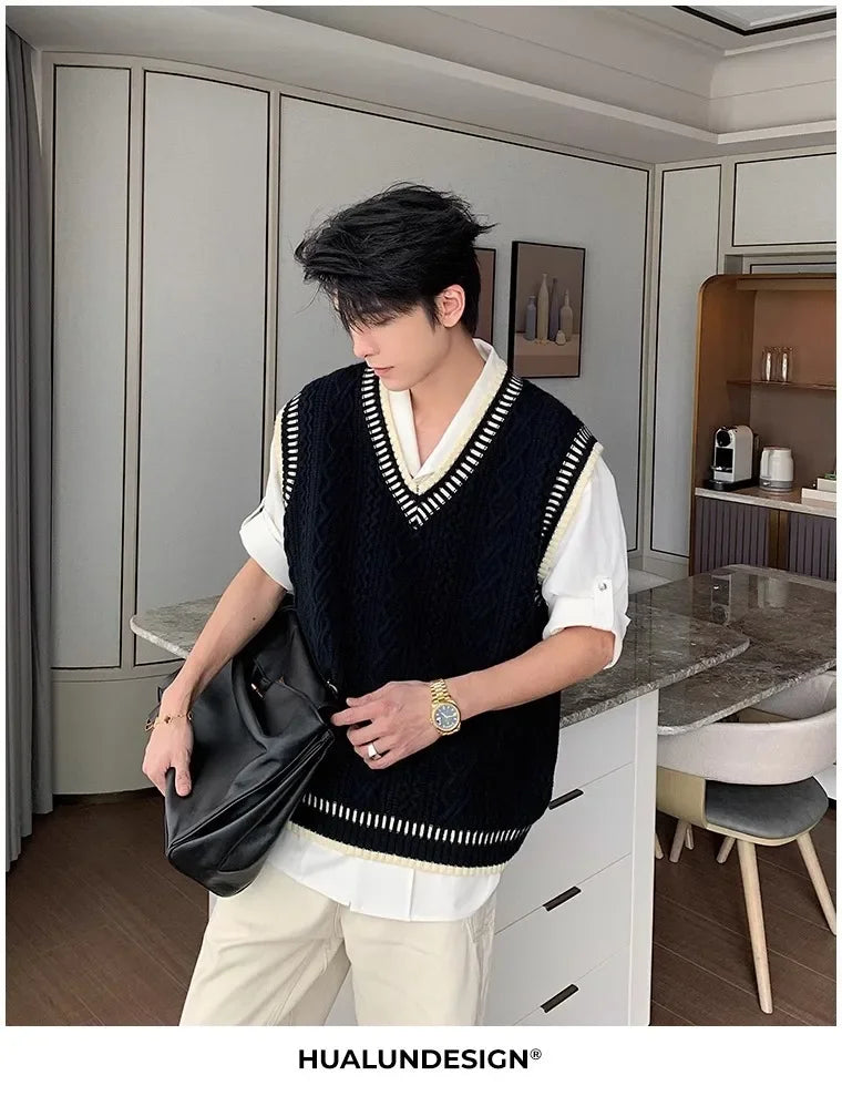 Colete suéter masculino casual decote em V