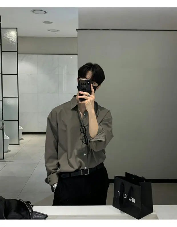 Camisa masculina leve de luxo coreana