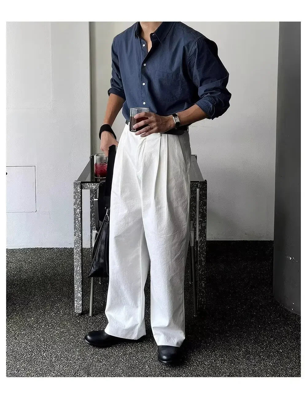 Camisa Masculina Coreana de Manga Longa com Pregas - Look Seoul Chic