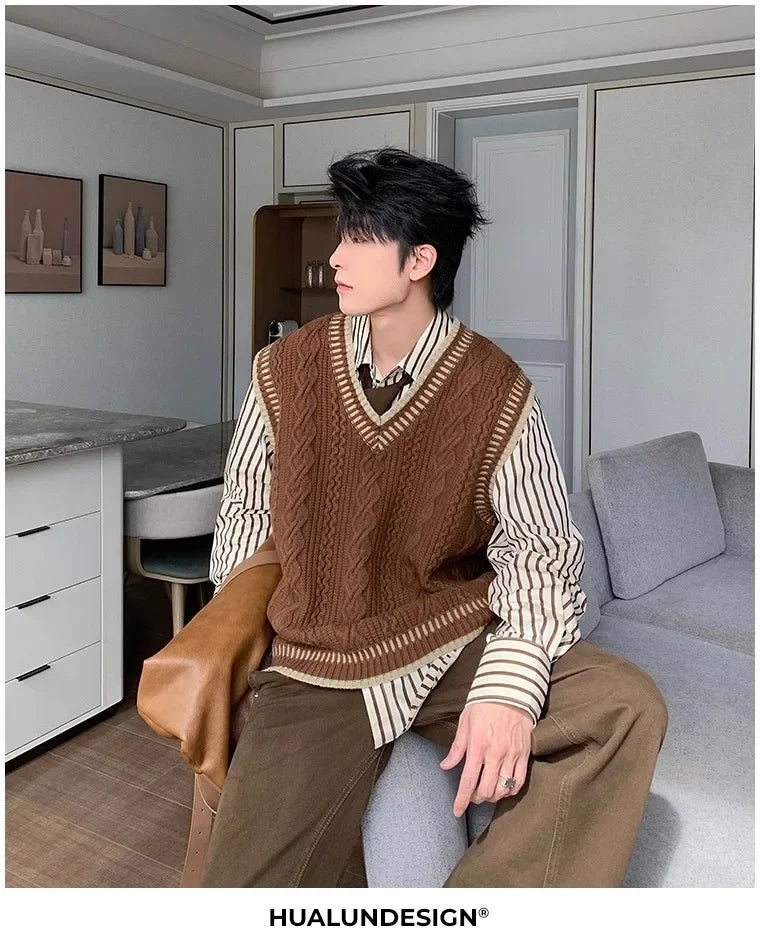 Colete suéter masculino casual decote em V