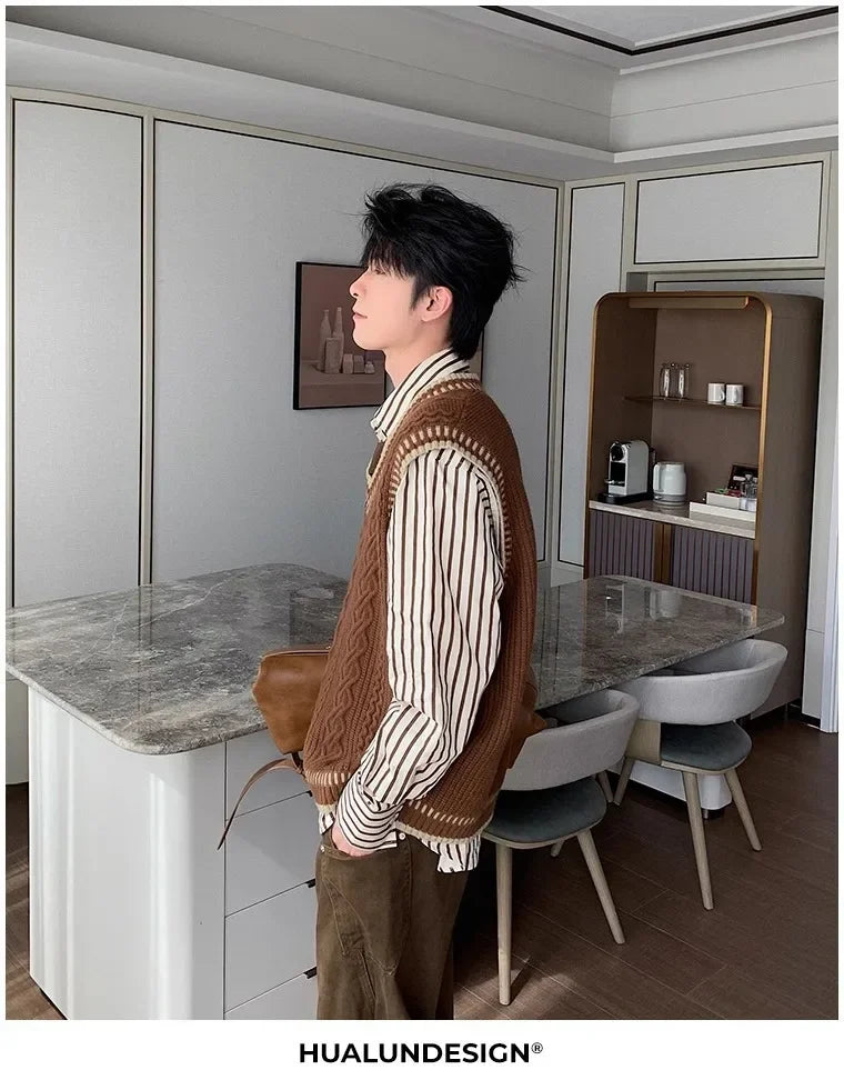 Colete suéter masculino casual decote em V