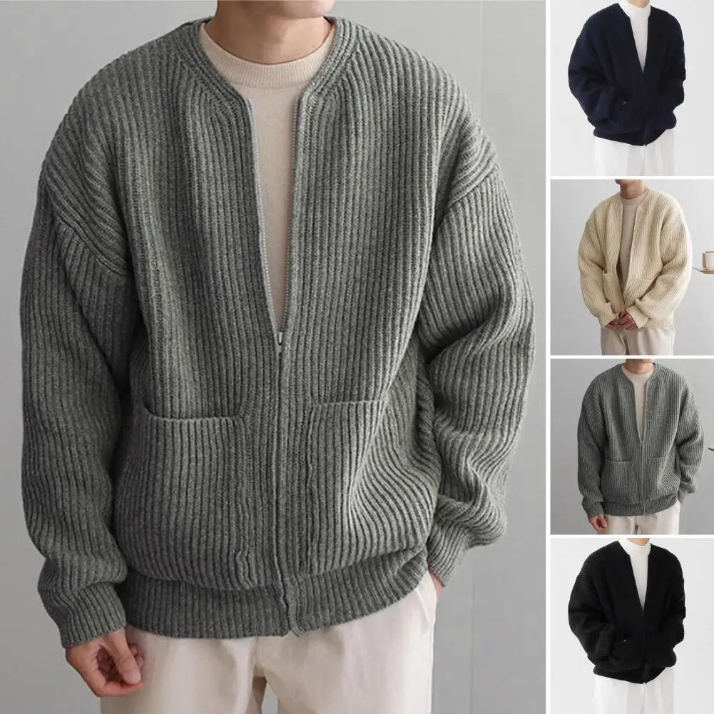 Cardigan sem gola com zíper